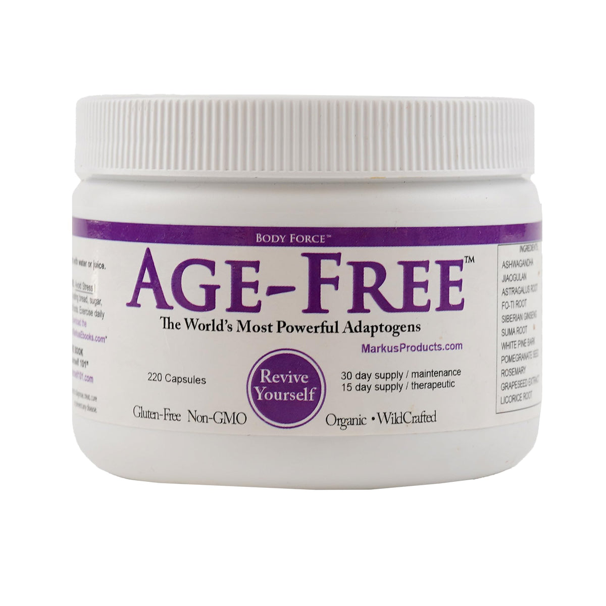 Body Force Age Free Formula capsules alongside herbs