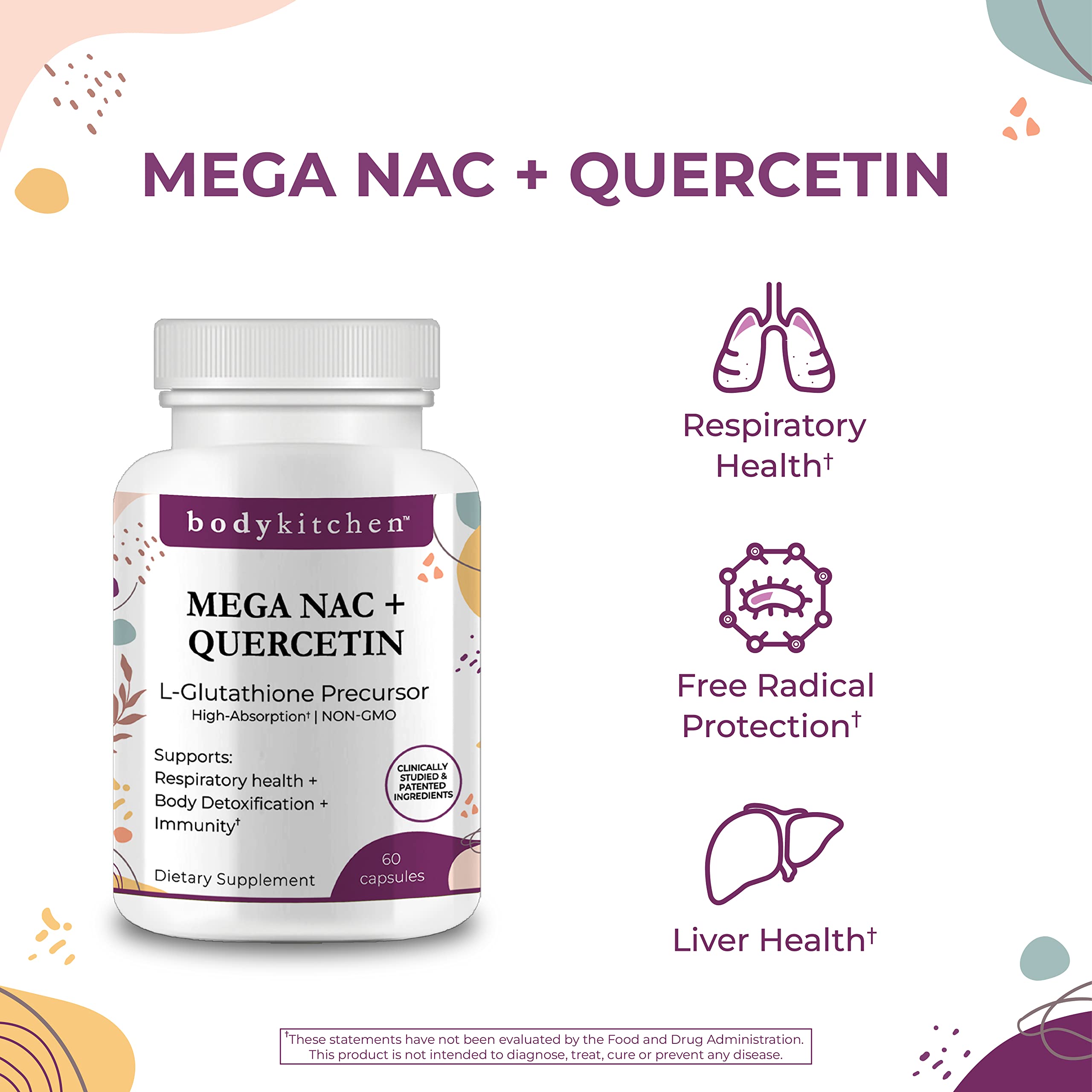 Close-up of NAC 600 mg and Quercetin label