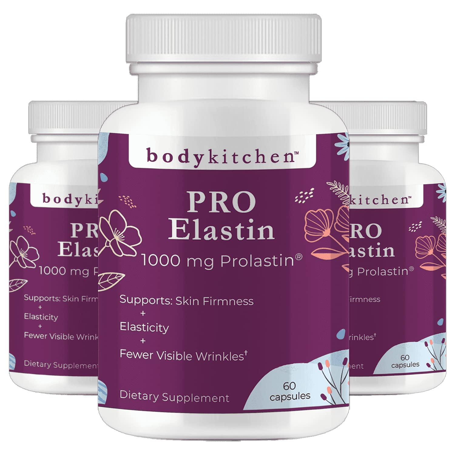 Body Kitchen Pro-Elastin bottle with label showing 1000 mg elastin