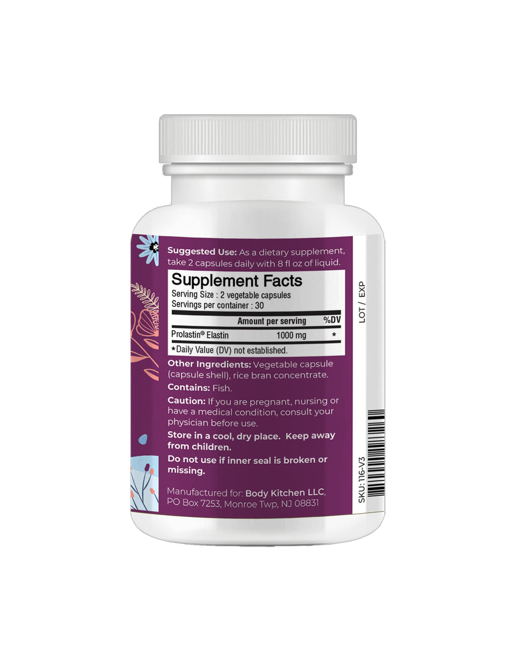 Close-up of elastin supplement capsules