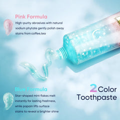 Whitening toothpaste texture close-up with polishing particles
