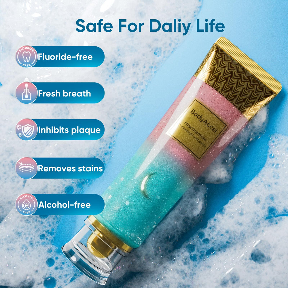 Natural peach flavor packaging for BodyAccel toothpaste