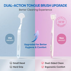 Built-in scraping edge on tongue brush in use