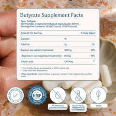 Close-up of vegan BodyBio Butyrate capsules
