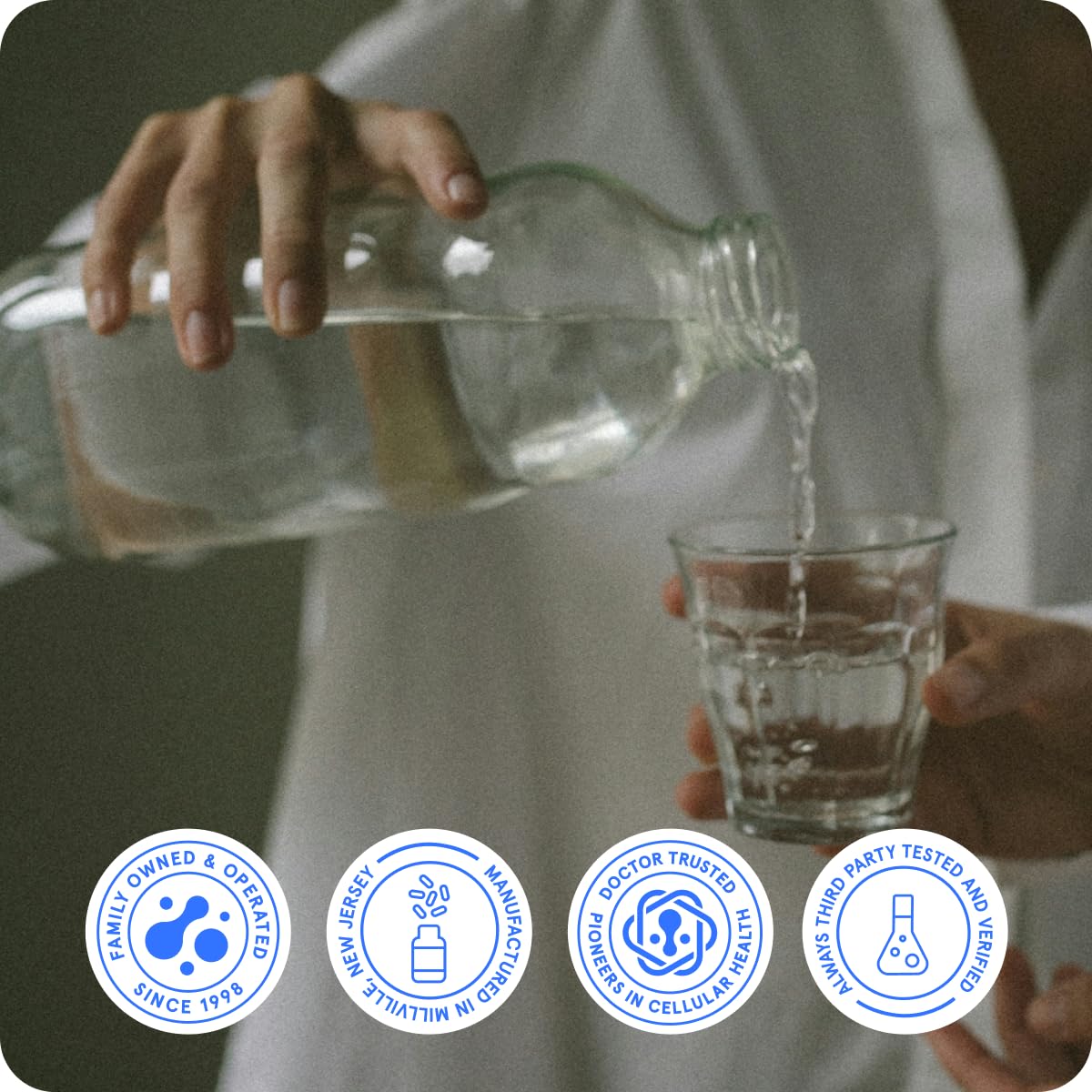BodyBio Glutathione glass serving suggests daily routine and immune support.