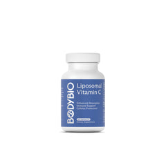 Product image of BodyBio Liposomal Vitamin C emphasizing immune support.