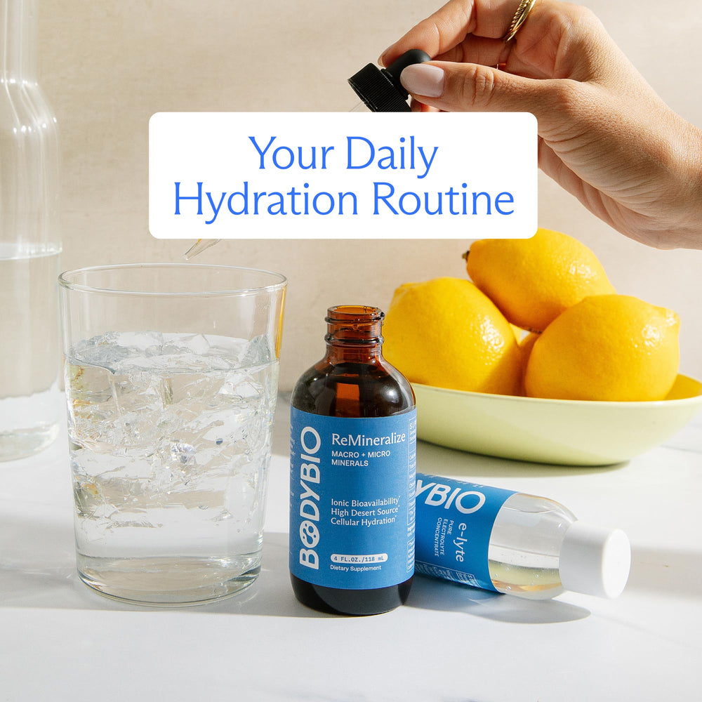 Serving suggestion showing ReMineralize with a glass of water