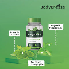 Close-up of BodyBreeze natural chlorophyll capsules