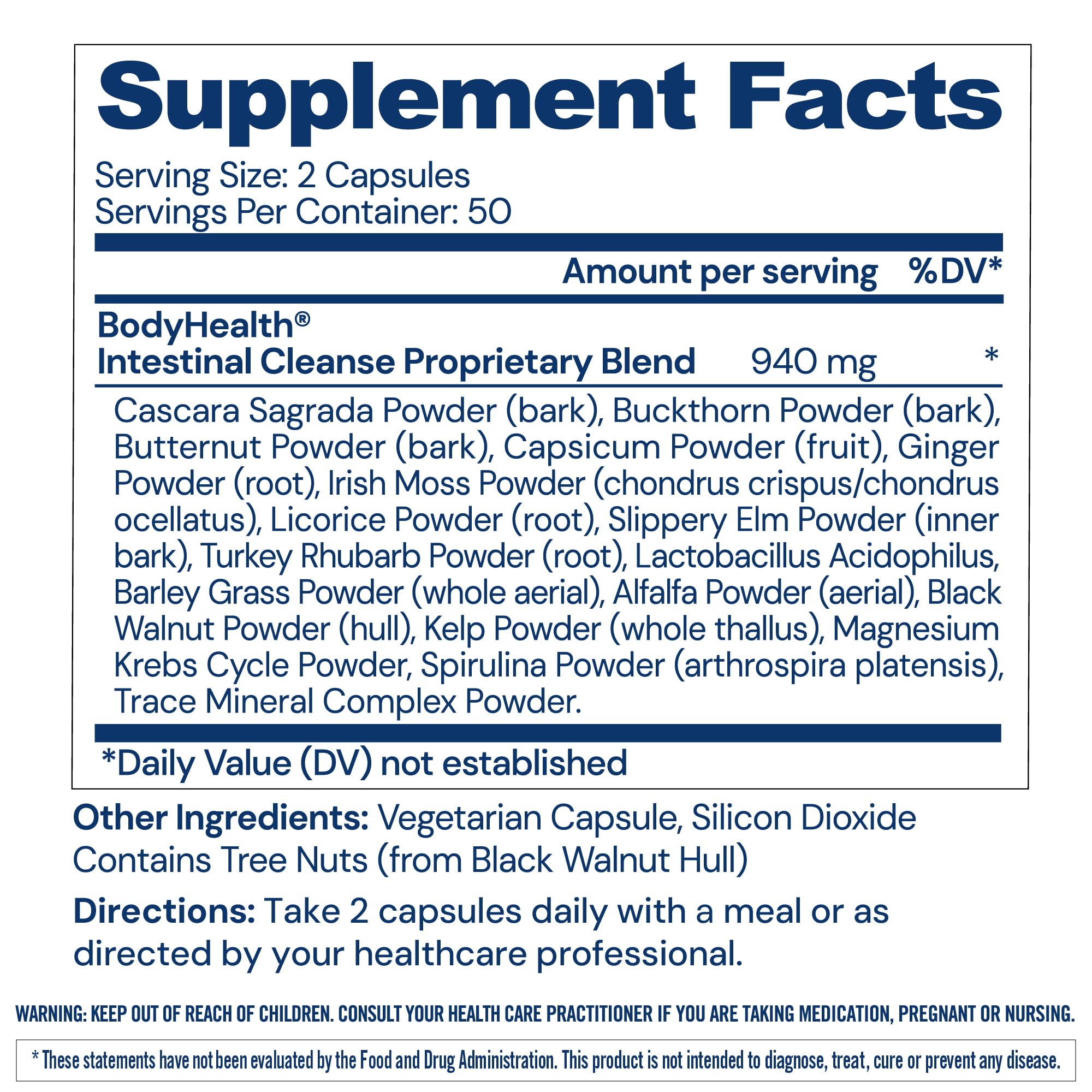 BodyHealth Intestinal Cleanse capsules closeup highlights natural herbal laxative formula for overnight support.