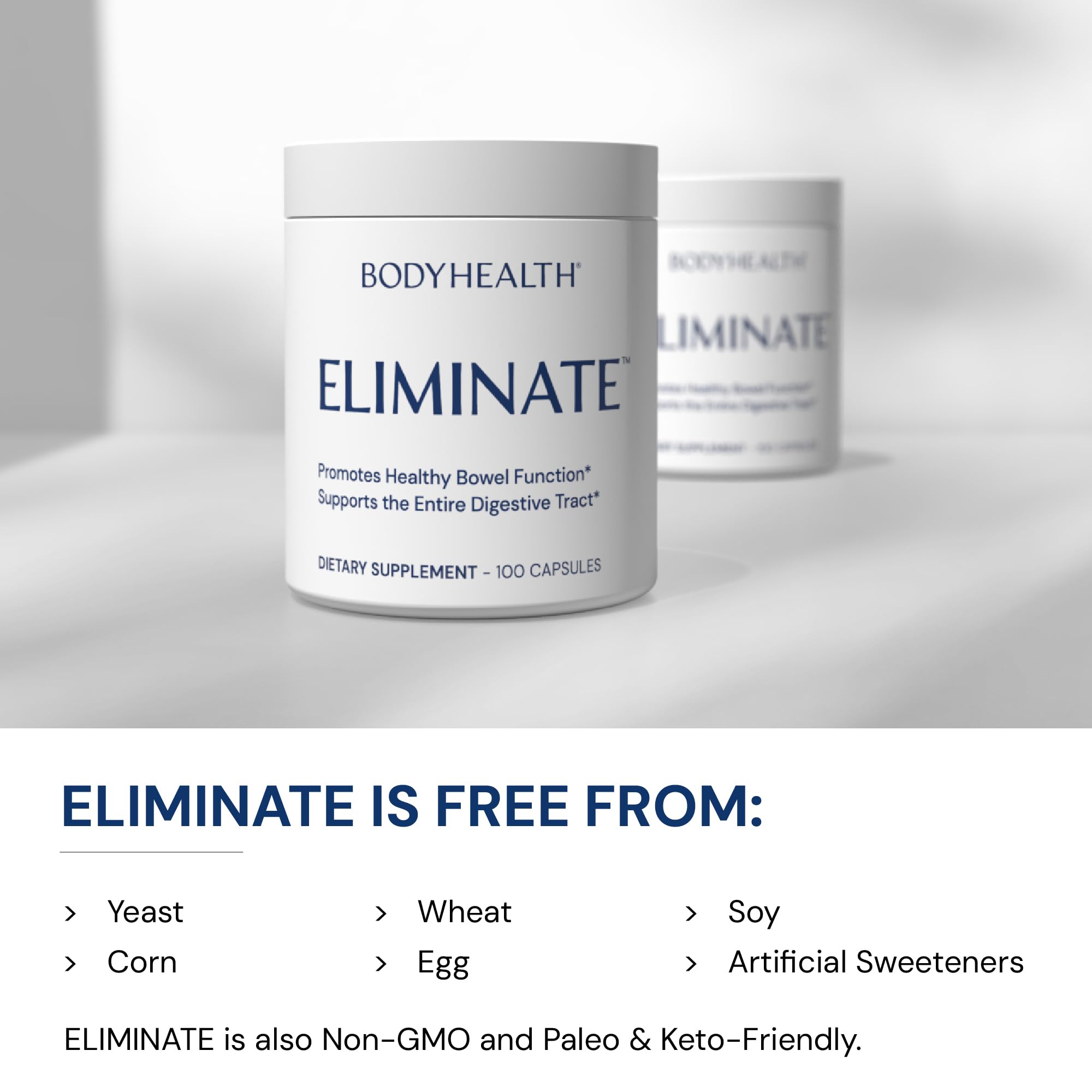 BodyHealth Intestinal Cleanse in-use on bathroom vanity suggests gentle daily bowel regularity.