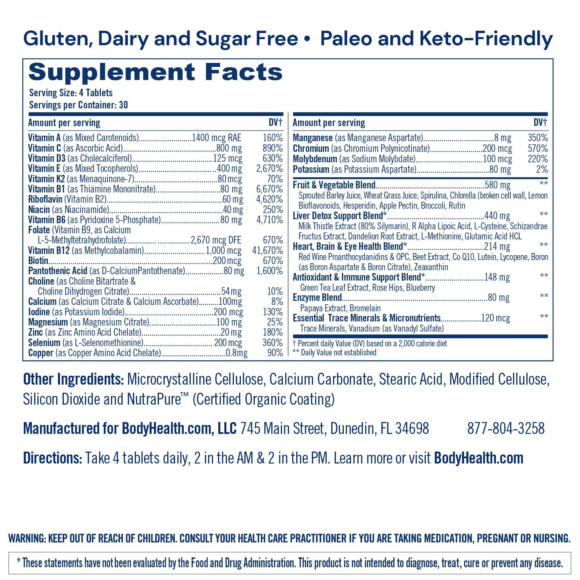 Vegan daily multivitamin bottle with whole food concentrates