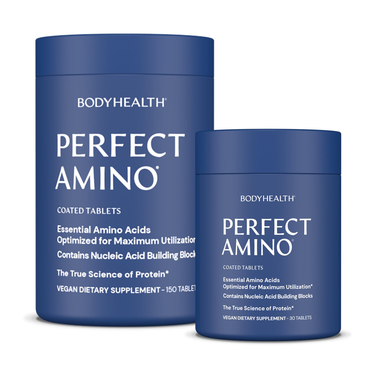 BodyHealth PerfectAmino easy-to-swallow tablets bottle on countertop