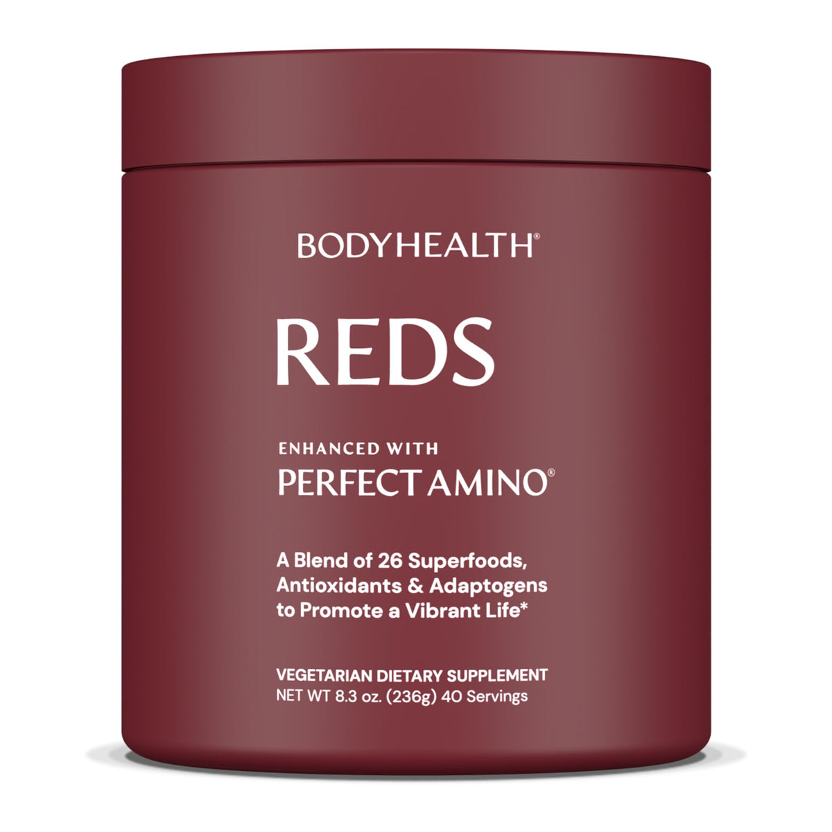 BodyHealth Reds PerfectAmino berry powder jar