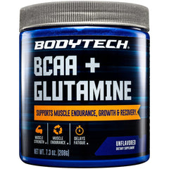 BODYTECH BCAA + Glutamine Powder Unflavored bottle with scoop