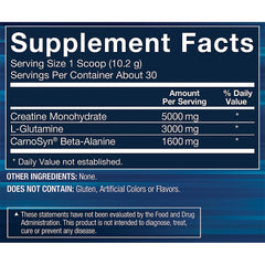 Label of BODYTECH Creatine & Glutamine with Beta-Alanine Advanced Formula