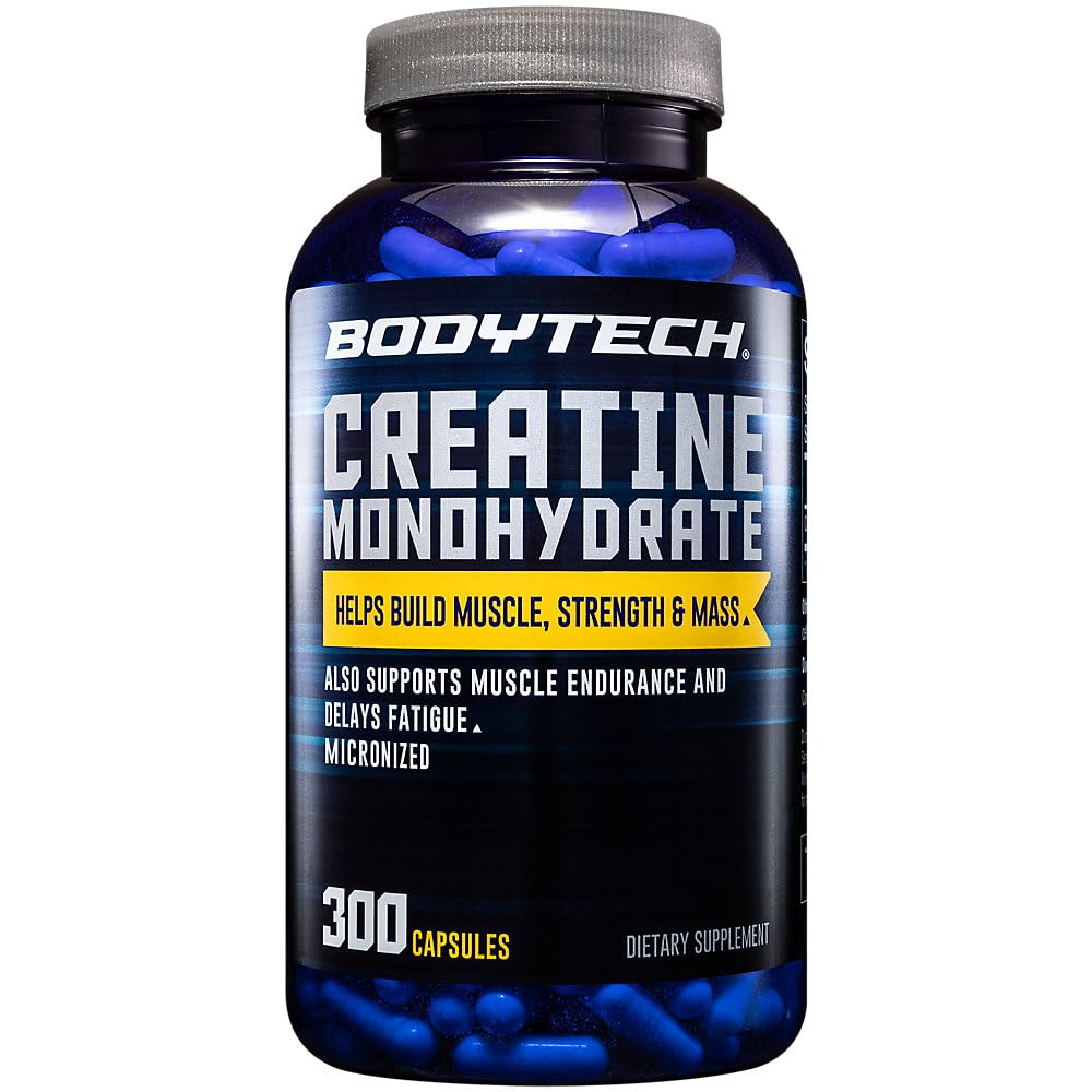 Close-up of BODYTECH Creatine Monohydrate Capsules bottle label