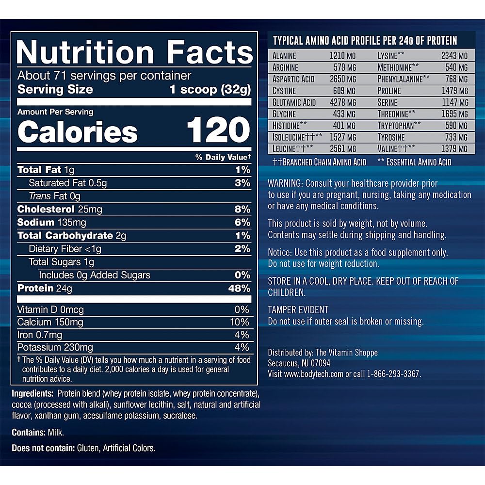 Prepared chocolate protein shake with BODYTECH Whey Tech Pro24 Rich Chocolate