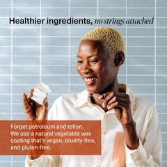 Vegetable-wax formula indicating vegan, cruelty-free and PFAS-Free