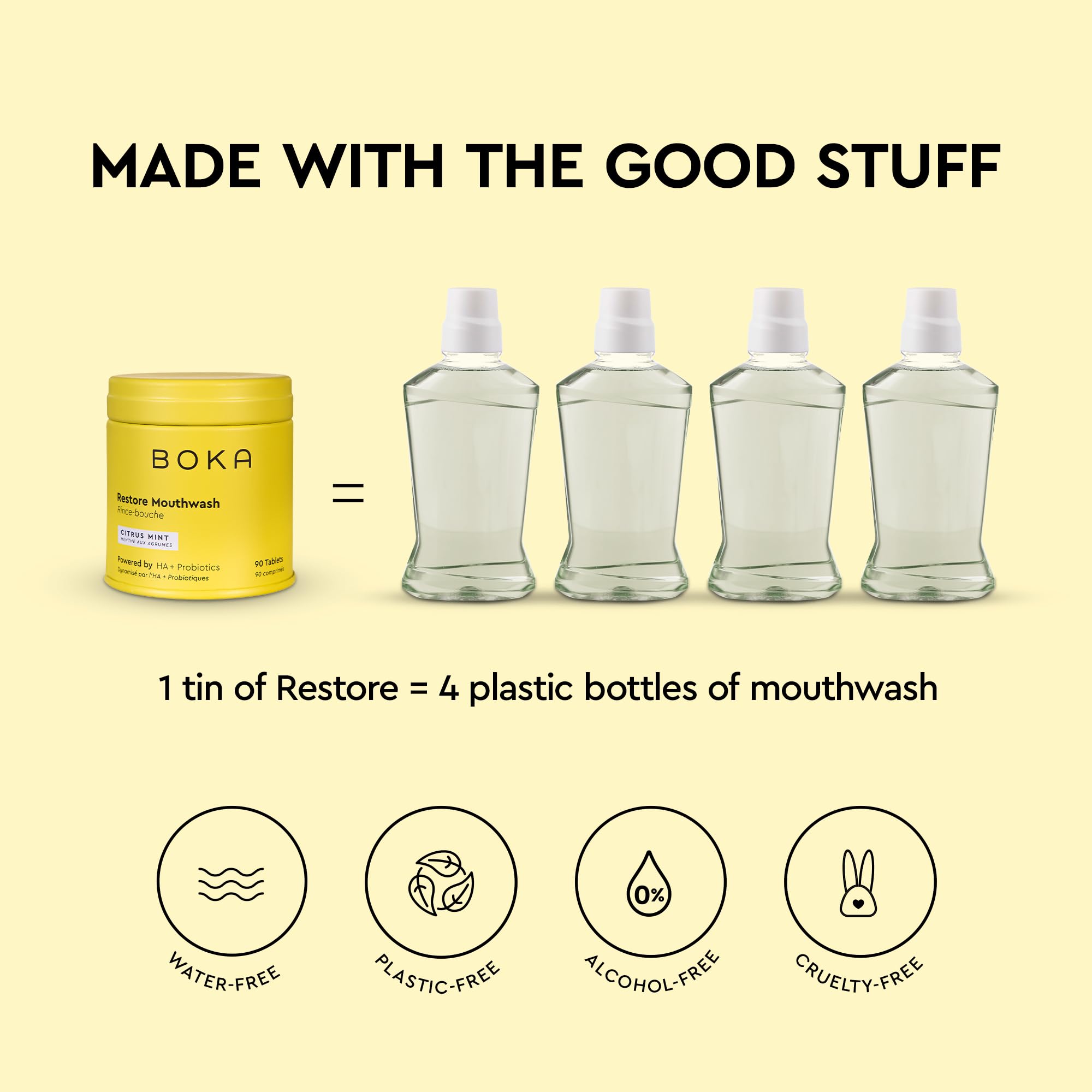 Fluoride-free, alcohol-free chewable mouthwash tablets in eco packaging