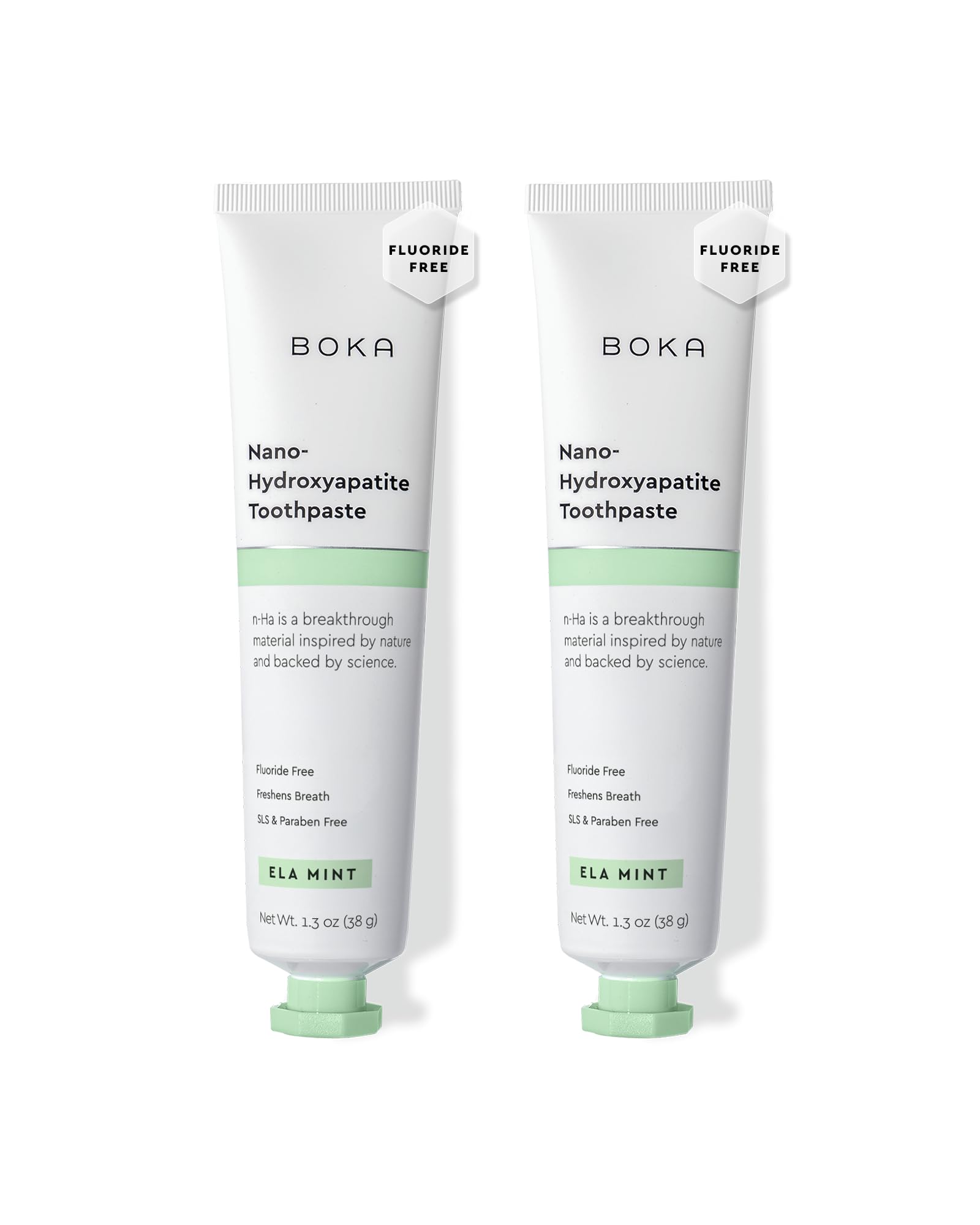 Hero image: Boka fluoride-free toothpaste Ela Mint two-pack with packaging