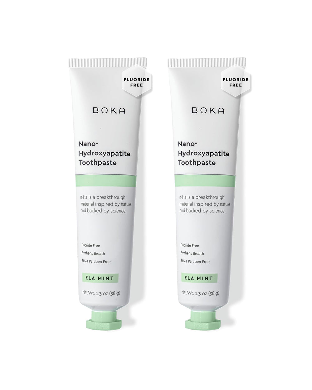 Hero image: Boka fluoride-free toothpaste Ela Mint two-pack with packaging