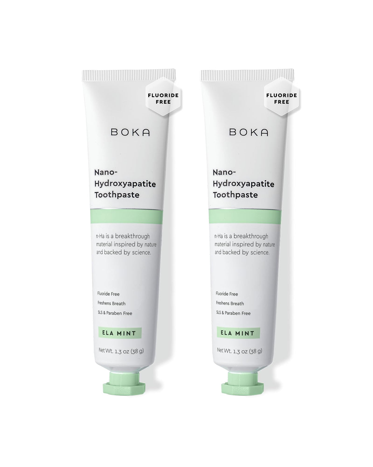 Hero image: Boka fluoride-free toothpaste Ela Mint two-pack with packaging
