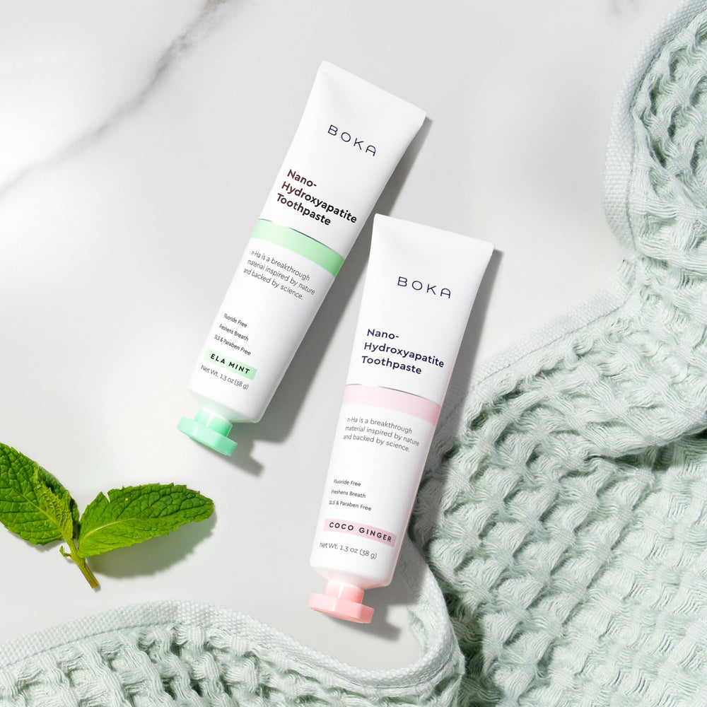 Packaging image for Boka fluoride-free toothpaste 2-pack Ela Mint Coco Ginger