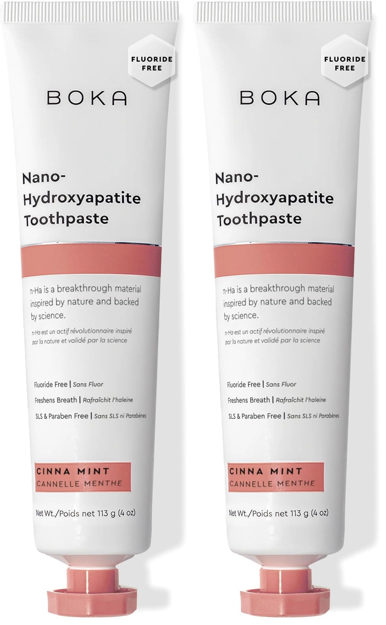 Boka fluoride-free toothpaste tube labeled nano-hydroxyapatite