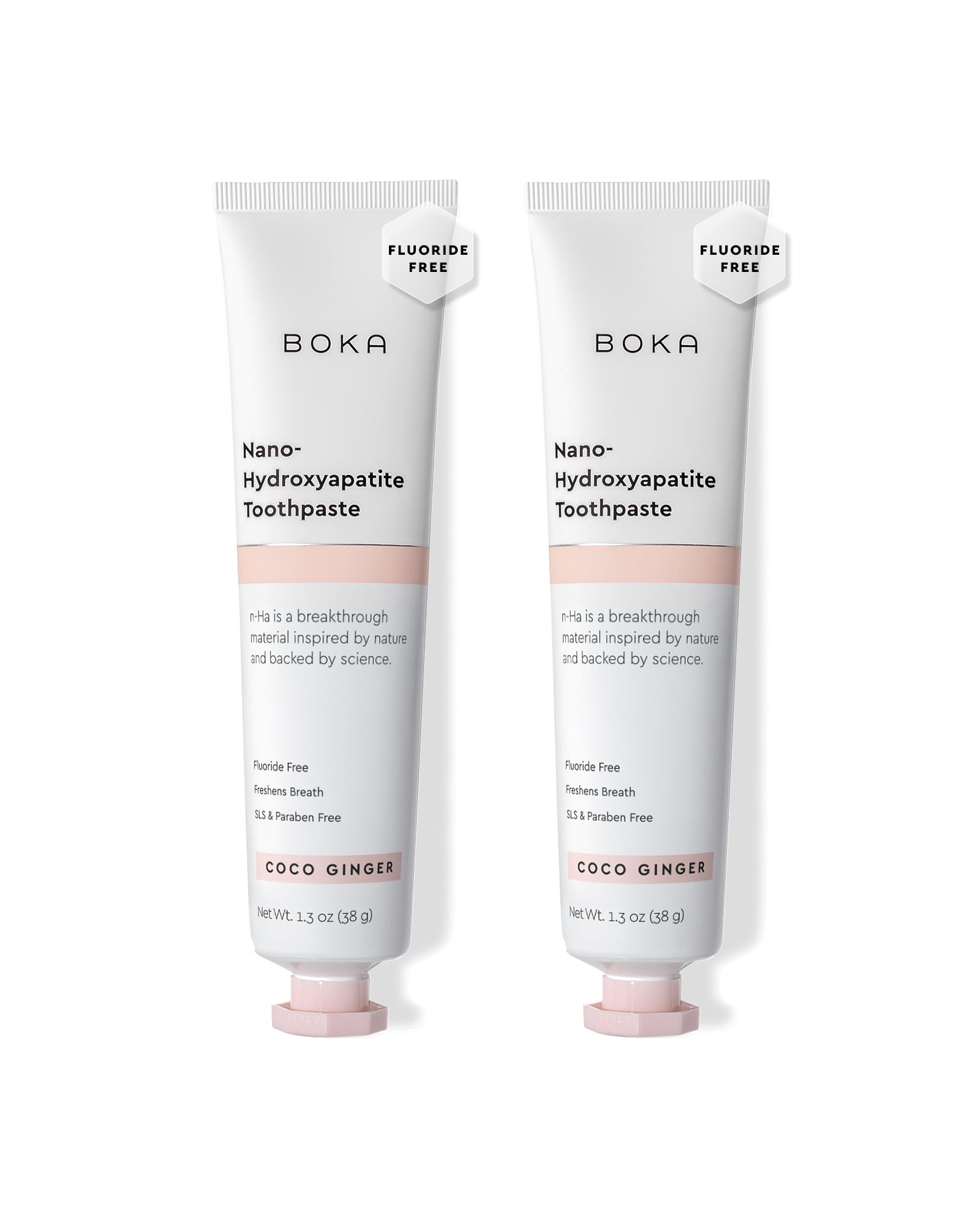 Boka fluoride-free toothpaste with nano-hydroxyapatite in Coco Ginger flavor, 2-pack, 1.3 oz each