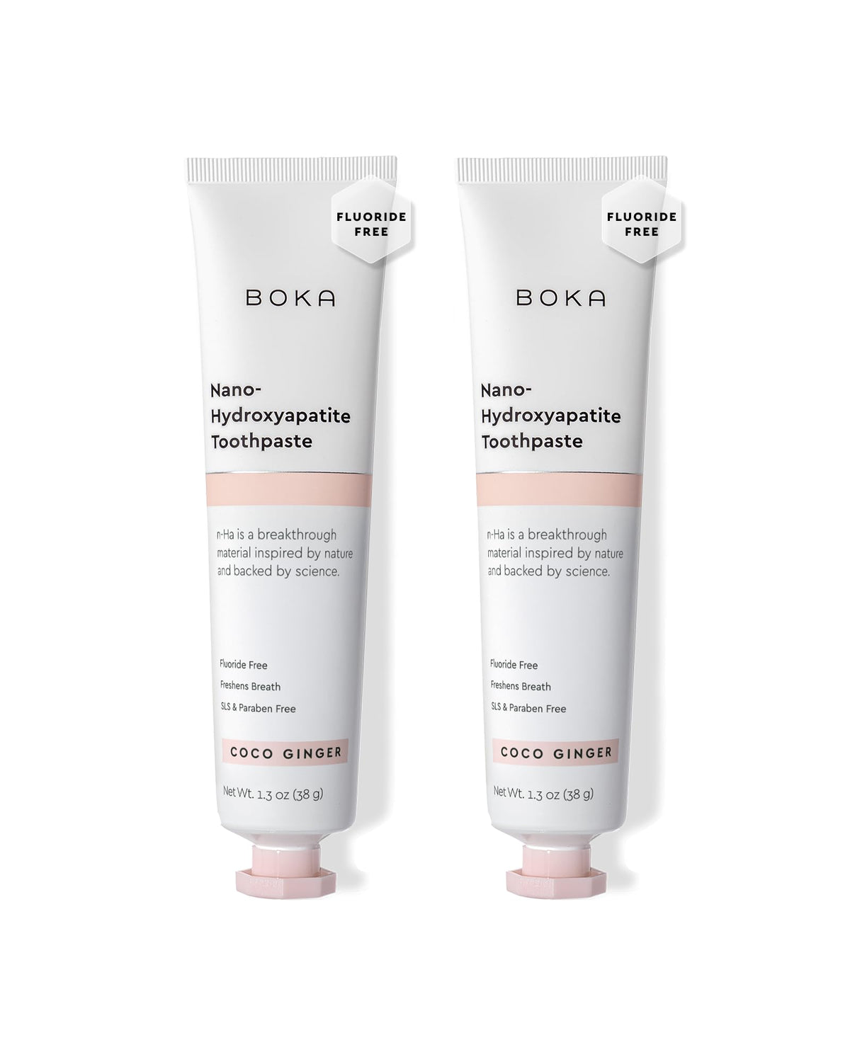 Boka fluoride-free toothpaste with nano-hydroxyapatite in Coco Ginger flavor, 2-pack, 1.3 oz each