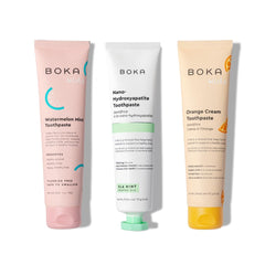Box of Boka fluoride-free toothpaste nano hydroxyapatite Ela Mint 4 oz 3-pack