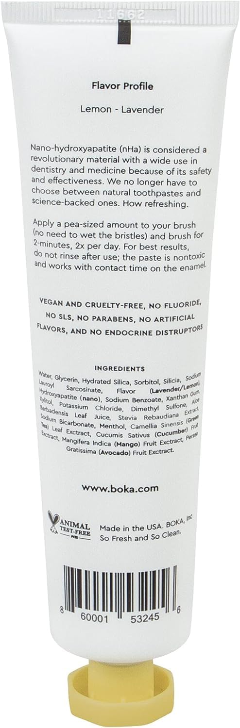 Label highlights fluoride-free, sulfate-free, paraben-free formula