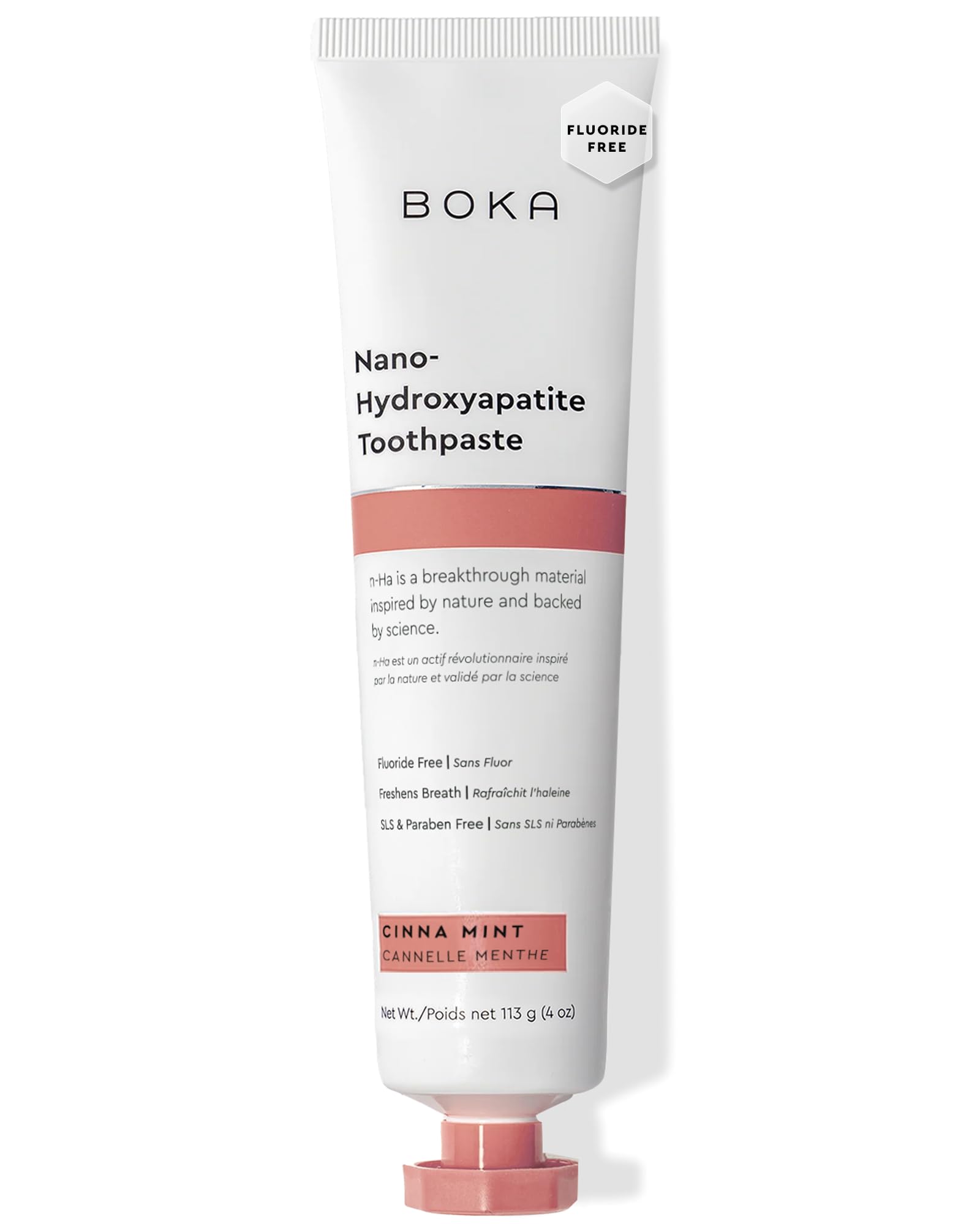 Boka fluoride-free nano hydroxyapatite toothpaste packaging and tube
