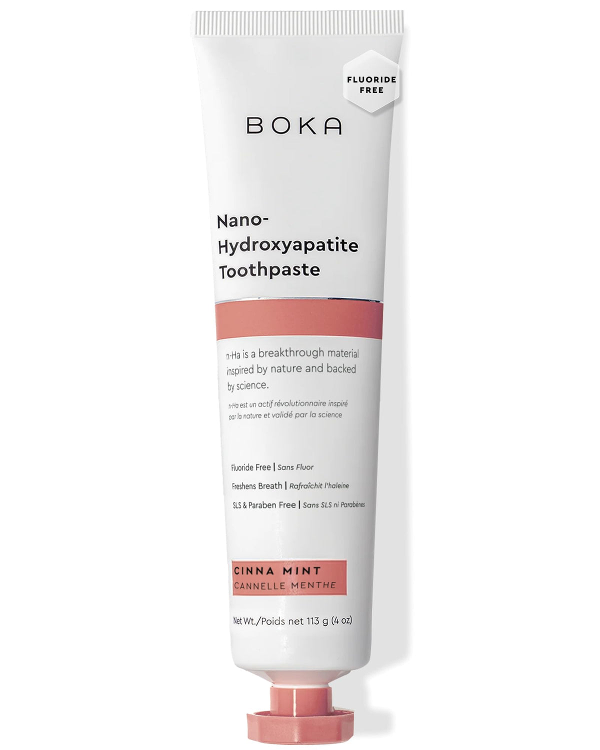 Boka fluoride-free nano hydroxyapatite toothpaste packaging and tube