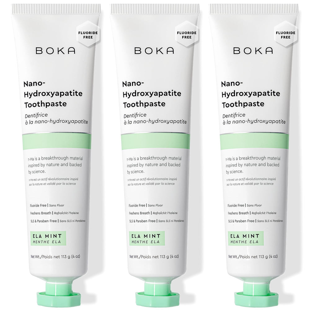 Boka Nano Hydroxyapatite Toothpaste Ela Mint – front view, 4oz, 3-pack