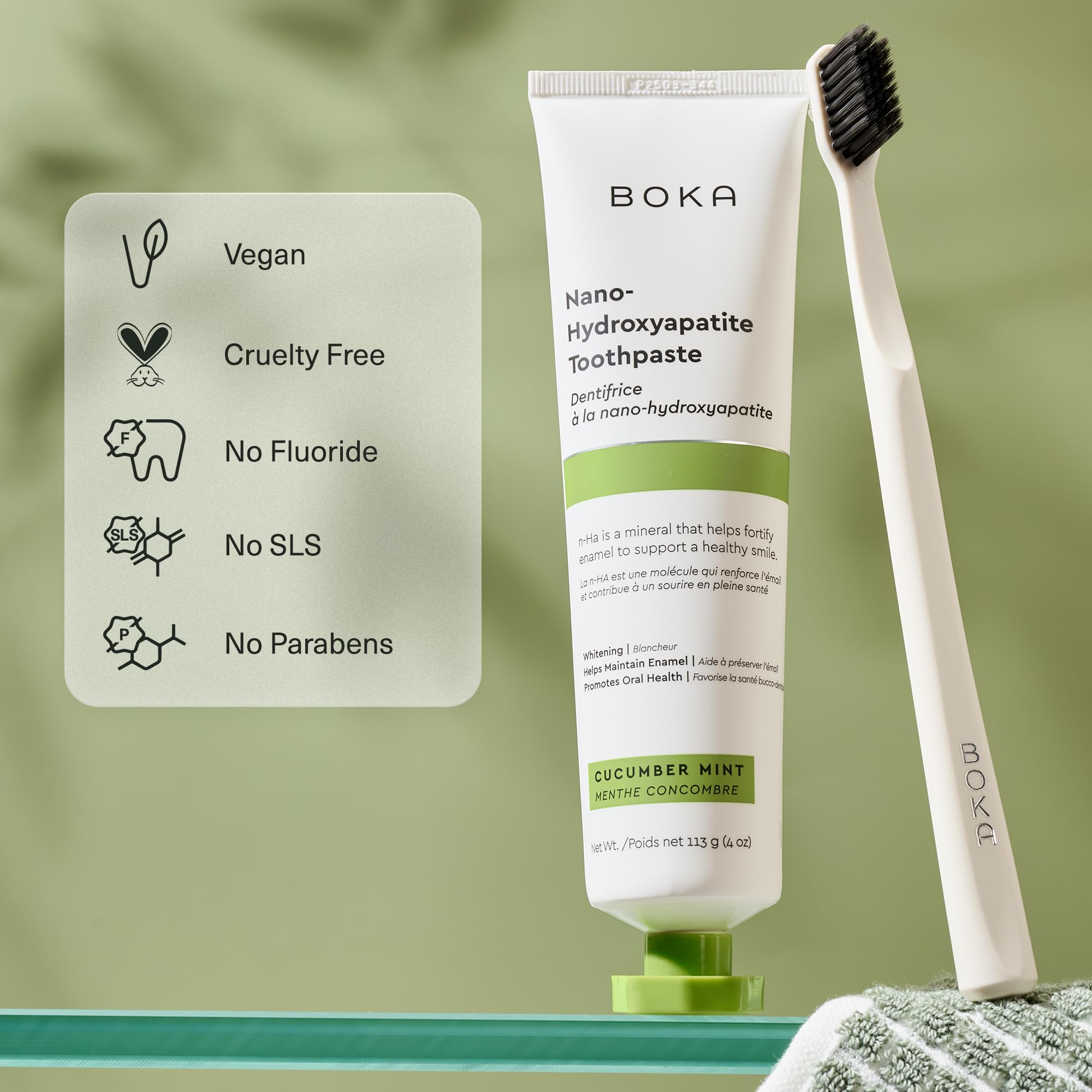 Enamel care with nano-hydroxyapatite illustration for Boka toothpaste