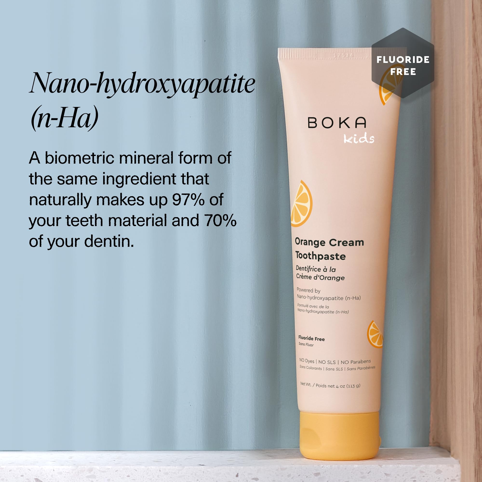 Kids-friendly toothpaste packaging with orange cream flavor