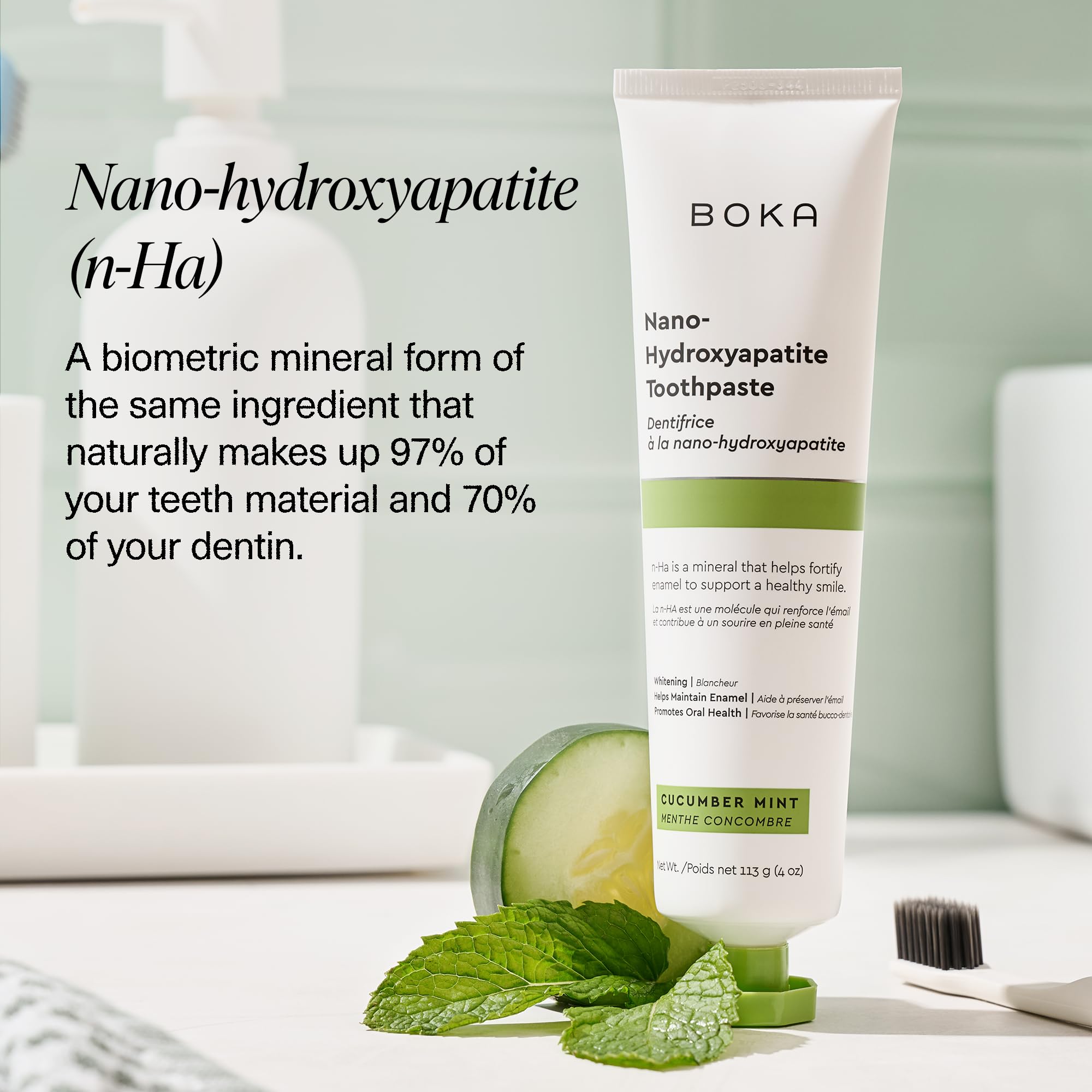 Cucumber mint flavor packaging for Boka toothpaste 3-pack