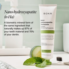 Cucumber mint flavor packaging for Boka toothpaste 3-pack
