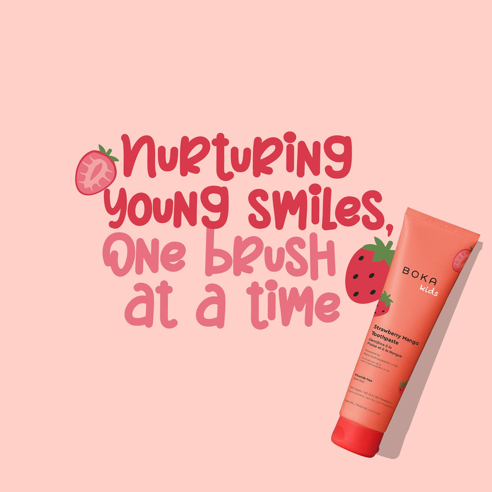 Product shot of Boka Strawberry Mango toothpaste 4 oz 1pk