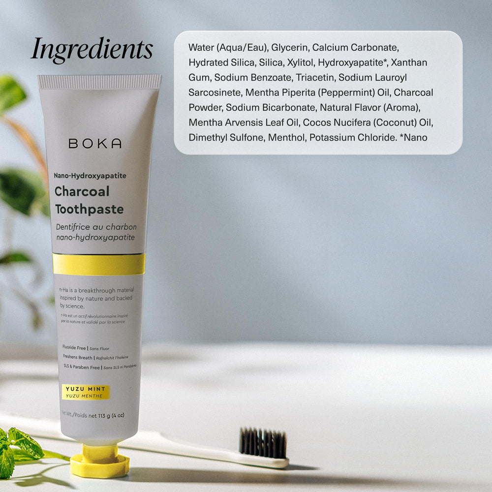 Usage and storage graphic for Boka toothpaste