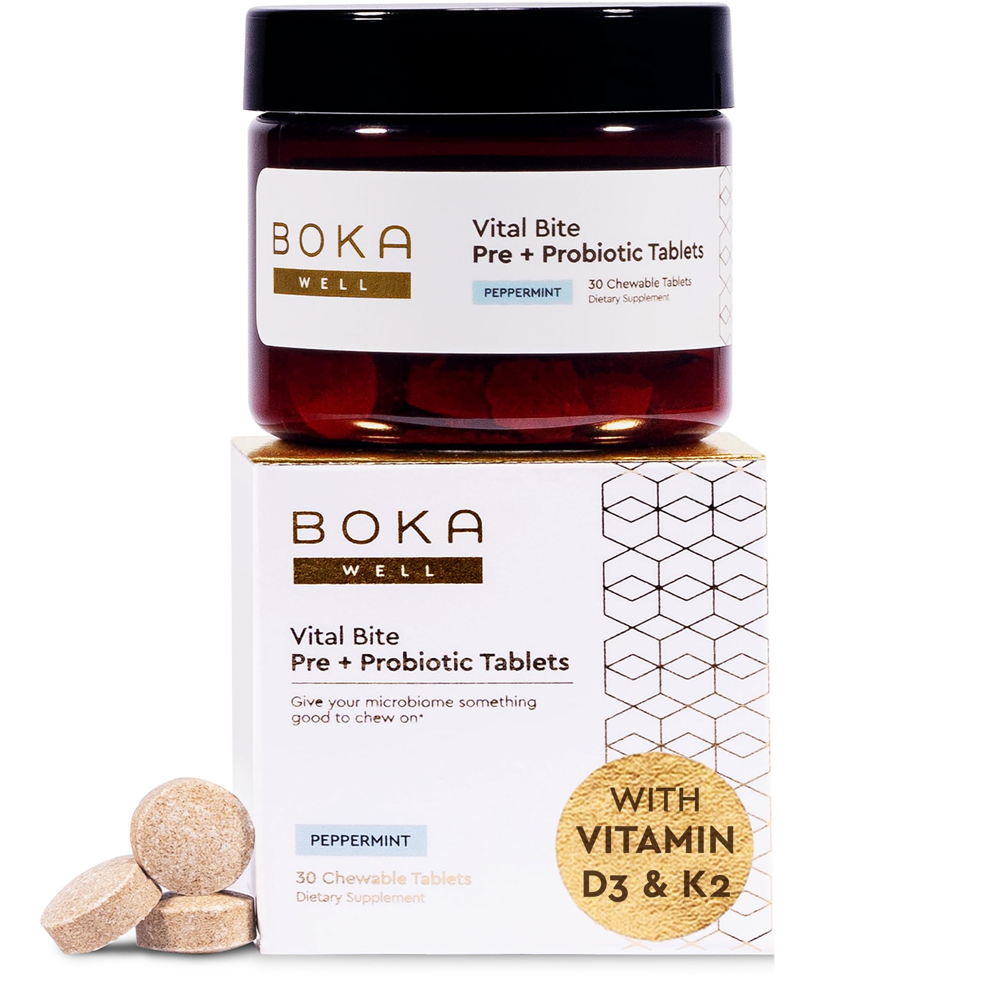Boka Vital Bite probiotic chewables on a white background