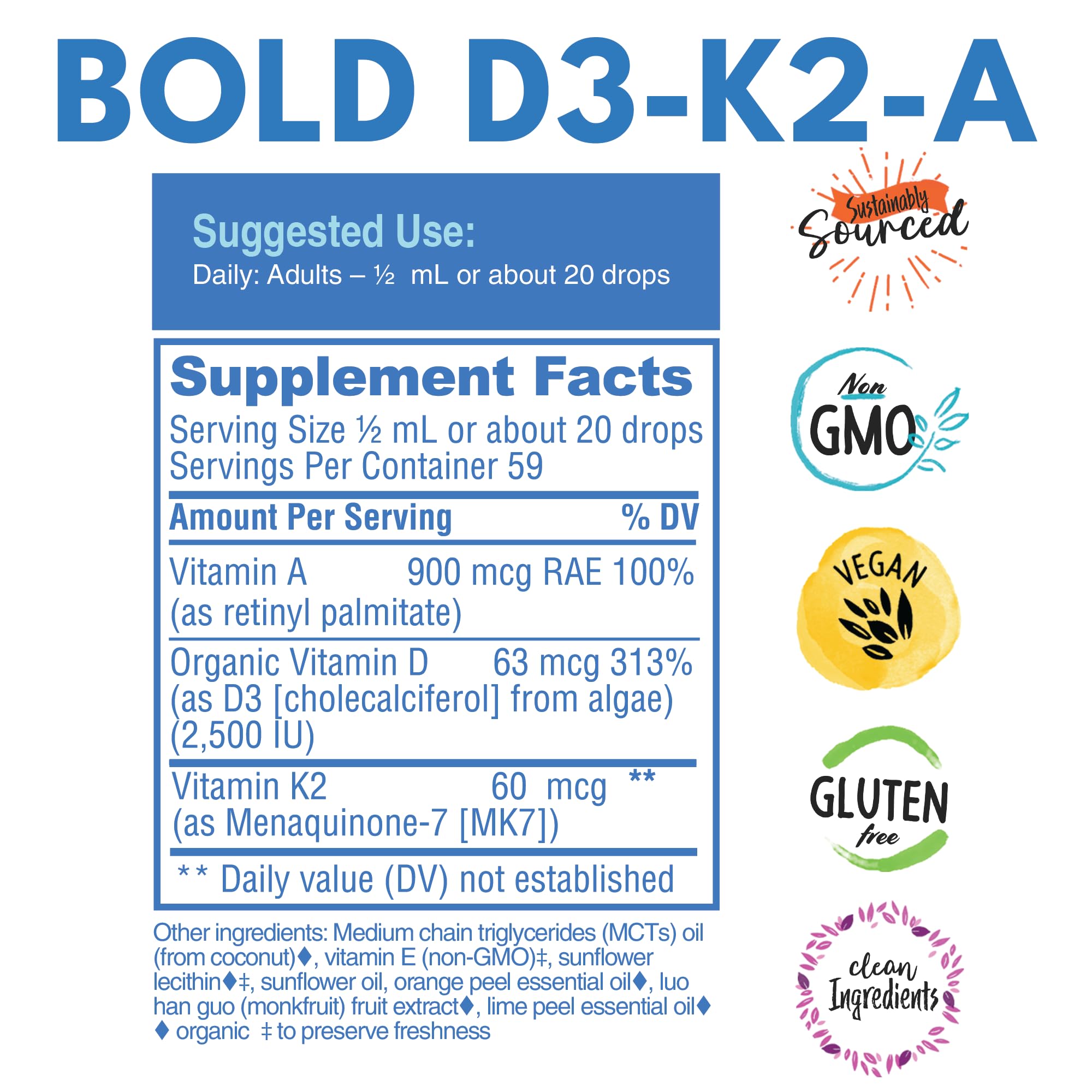 Vitamin A component for immune support in Bold Botanica D3-K2-A