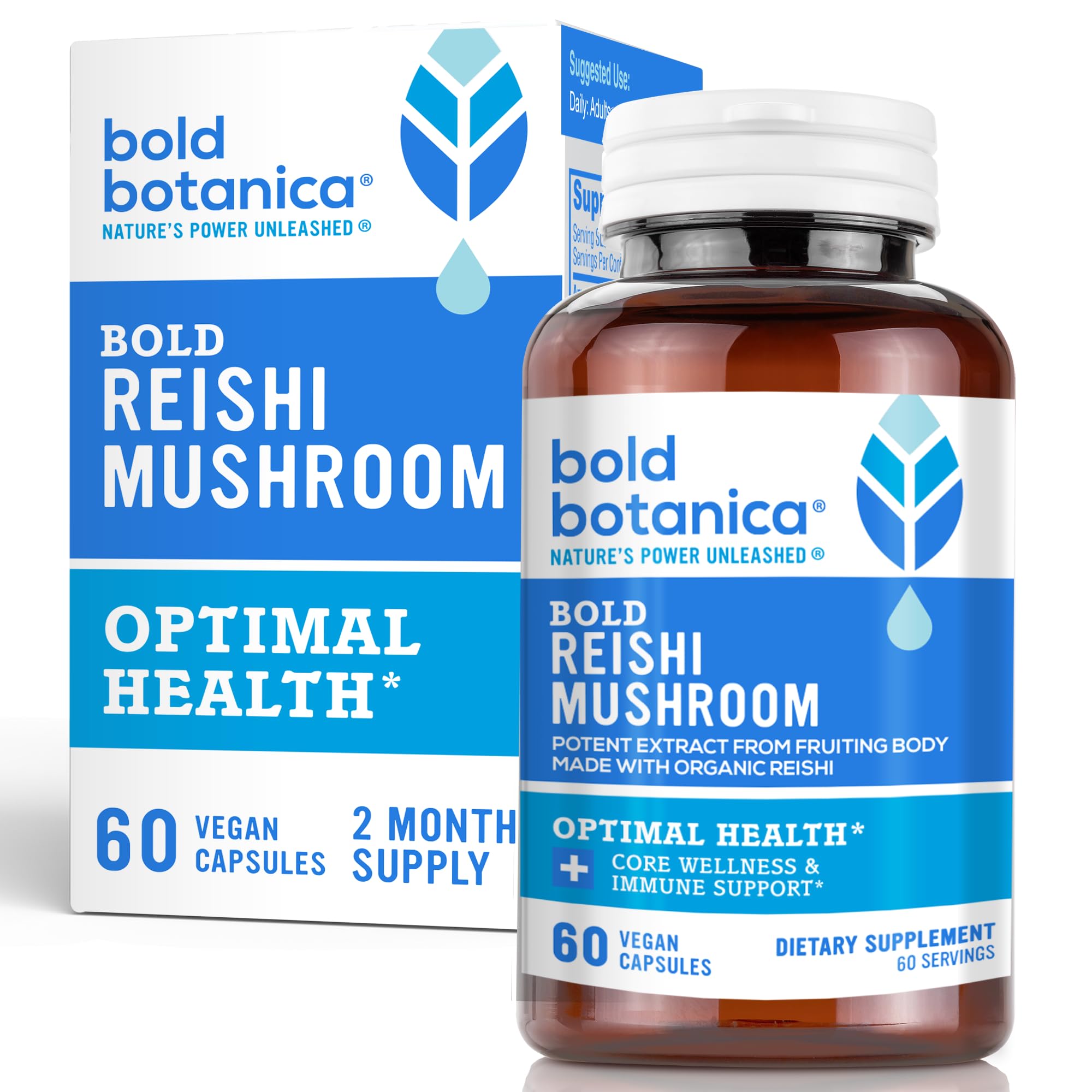 Bold Botanica Reishi Mushroom Capsules bottle with 60 vegan capsules