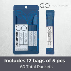 Close-up of TSA-approved mini mouthwash packets
