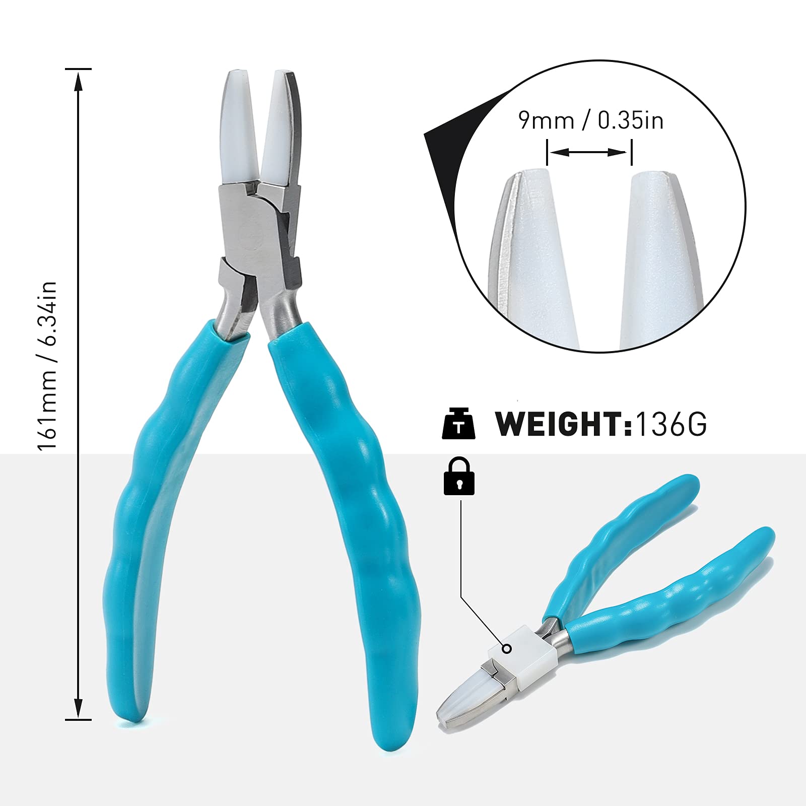 Close-up of Bolgrona eyeglasses repair plier blue