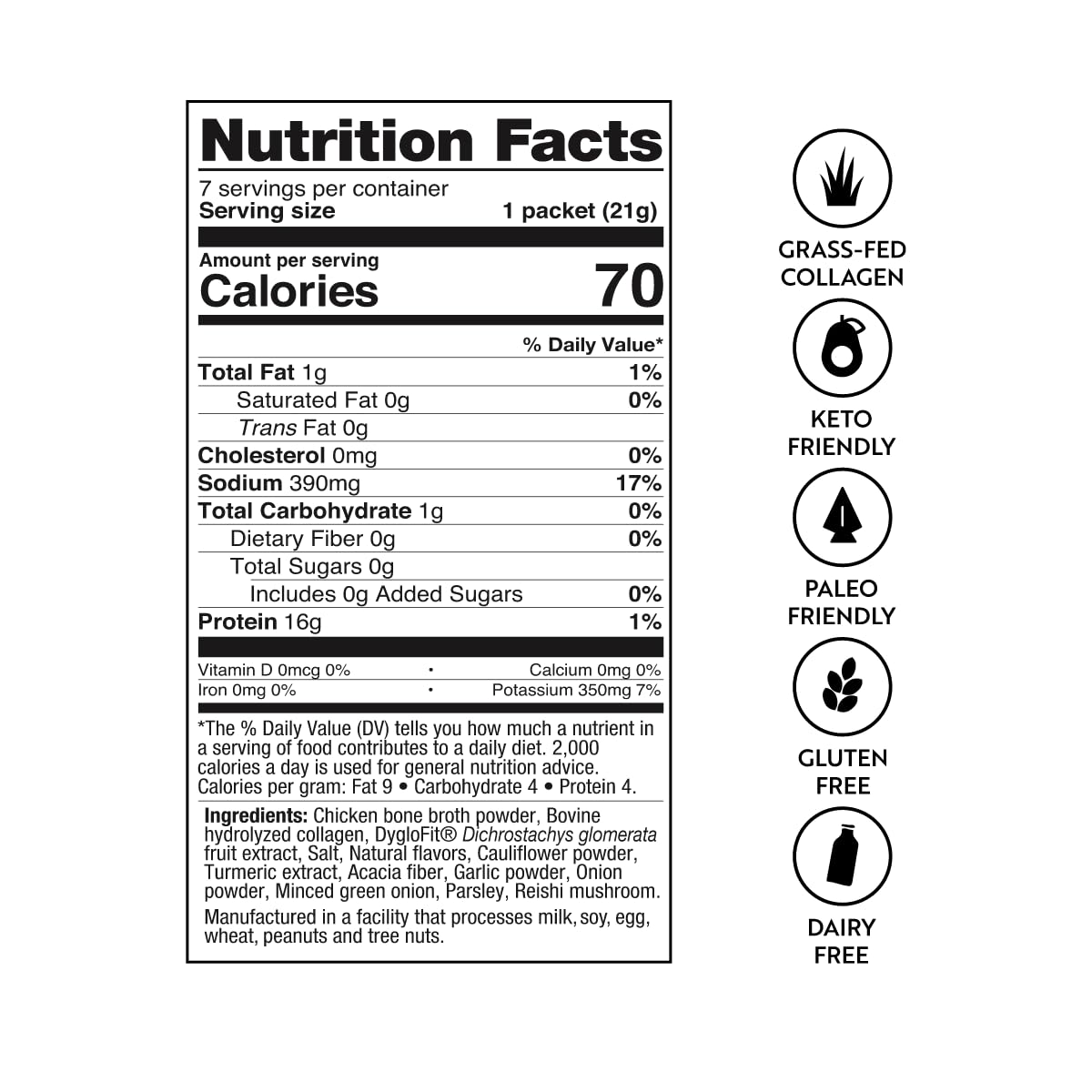 Six single-serve bone broth packets spread out