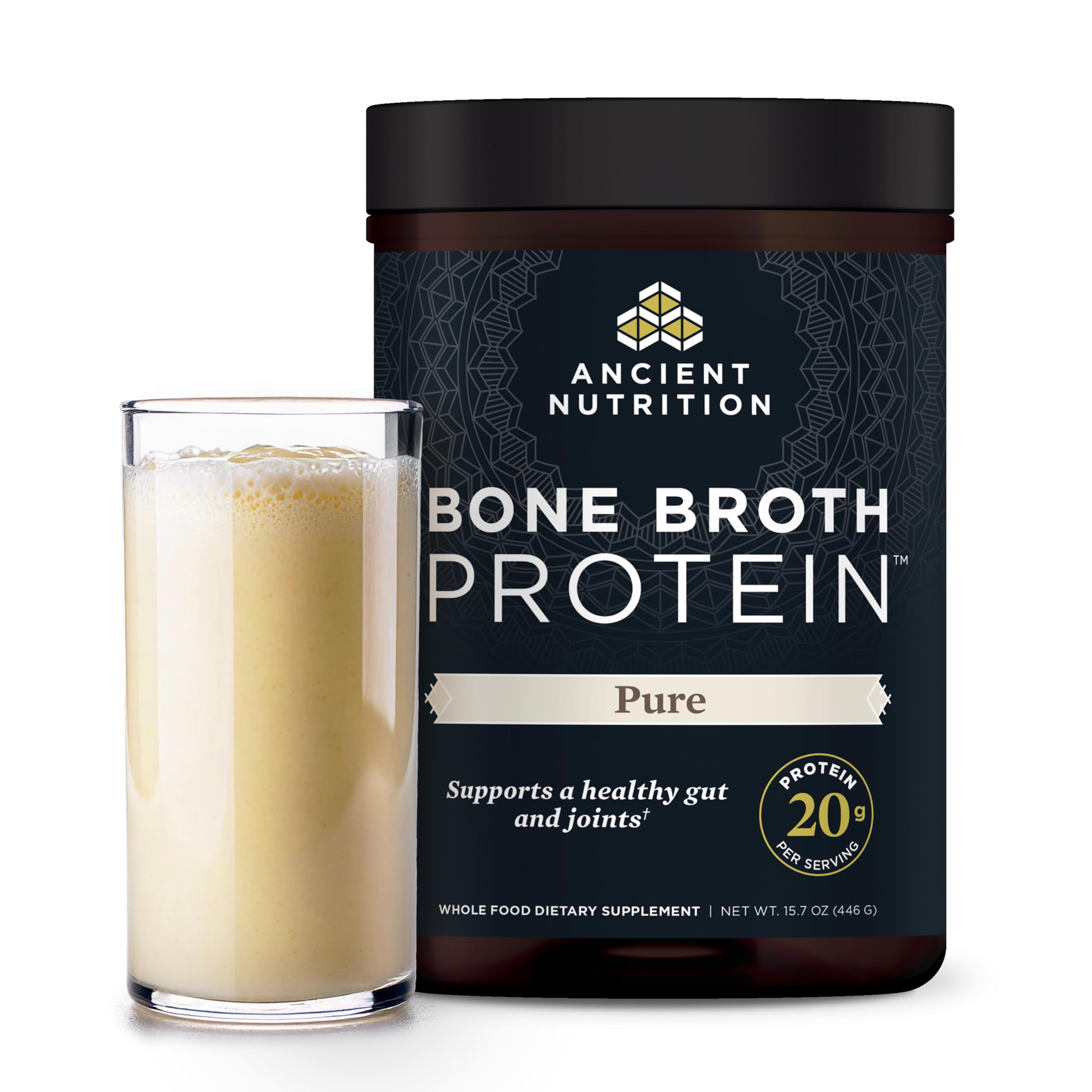 Vanilla flavor bone broth protein powder with 20g protein per serving