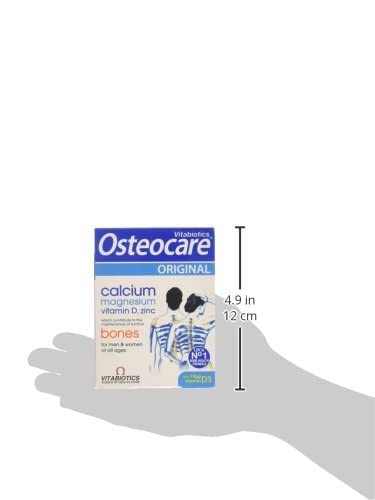Illustration of bone density with Osteocare supplement branding