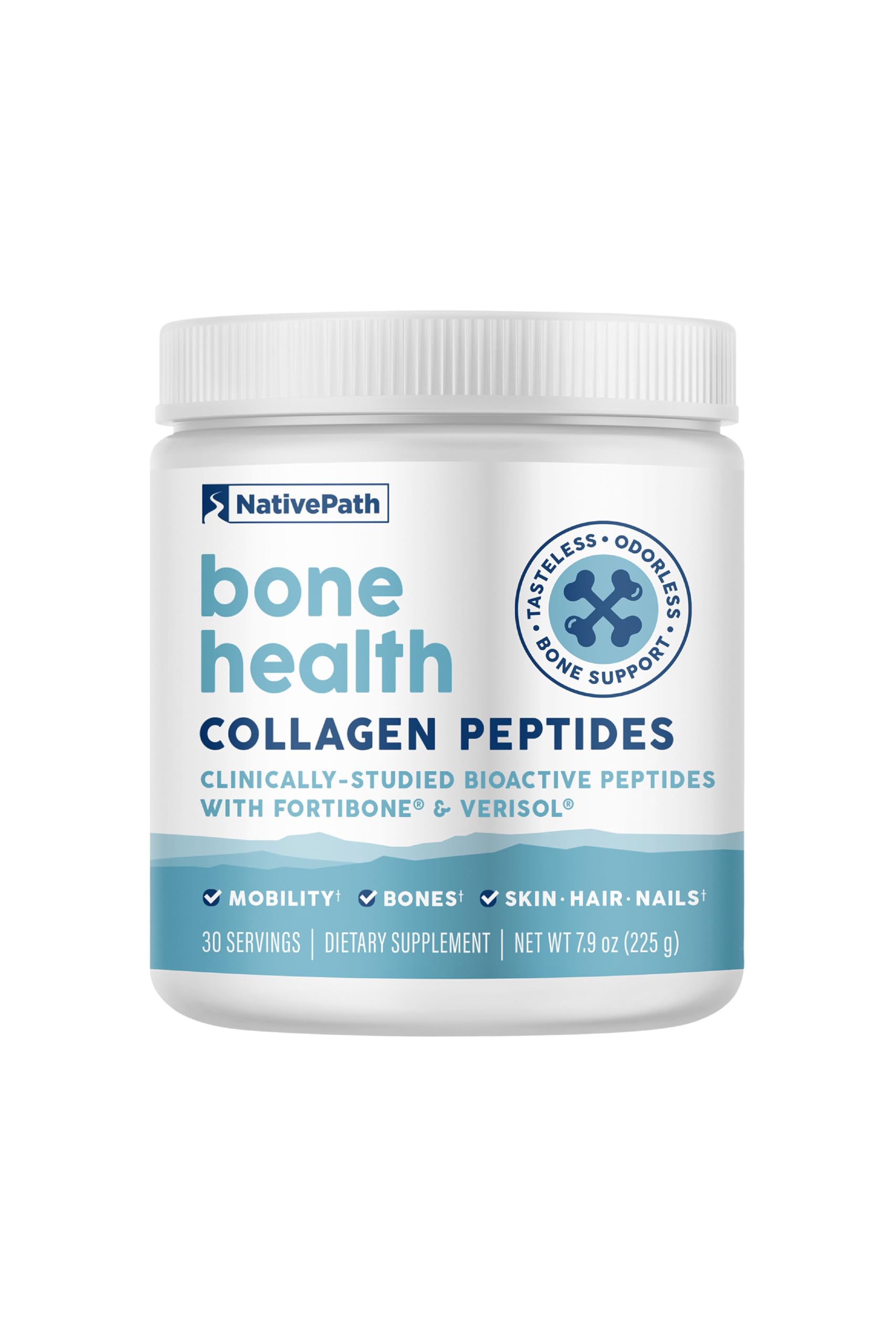 NativePath Bone Health Collagen Peptides bottle, 7.9 oz, 30 servings